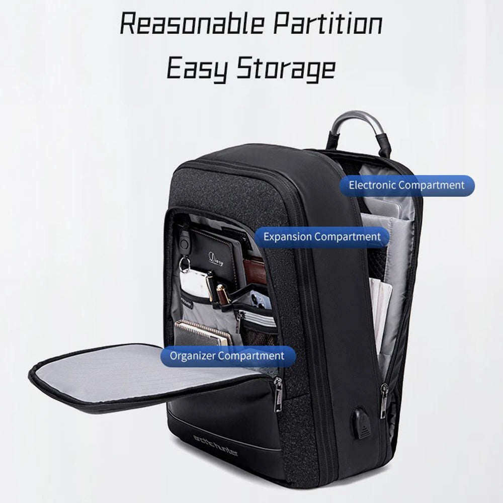ARCTIC HUNTER B00227L Travel Backpack Expandable Shoulder Bag with USB Port - Black ARCTIC HUNTER B00227L Travel Backpack Expandable Shoulder Bag with USB Port - Black